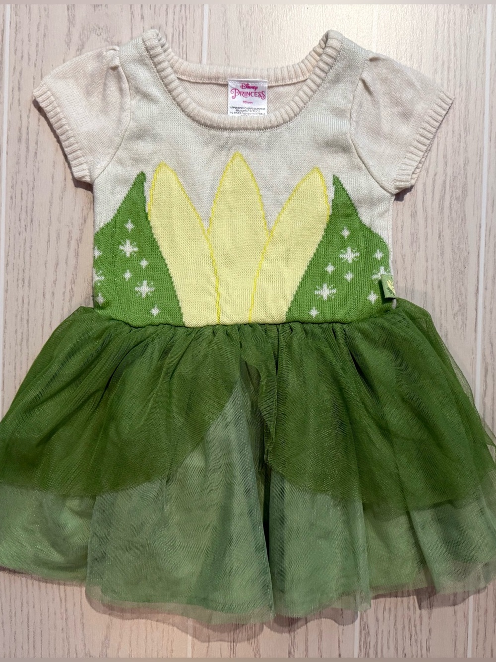 Disney Princess Tiana Girls 2T Green Knit Tulle Tutu Dress Sparkle